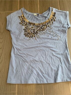 Powder Blue Short-Sleeve Sequin Accent Tee